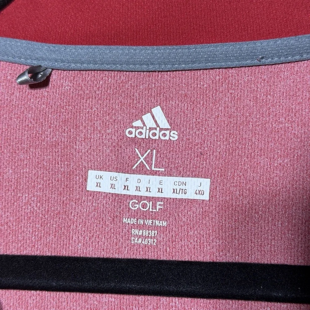 Adidas Golf Polo Shirt Mens XL Red Pink Colorblock 3 Stripe Performance Golf